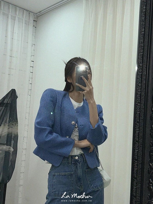 銀釦剪裁毛呢感小香外套